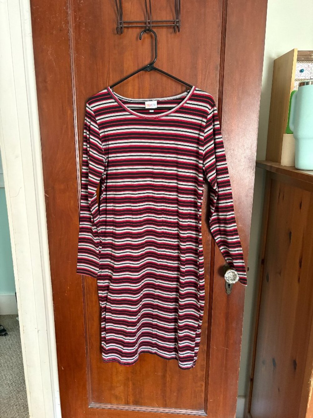 Long-Sleeved LulaRoe Black/Red Striped Dress, Size XL